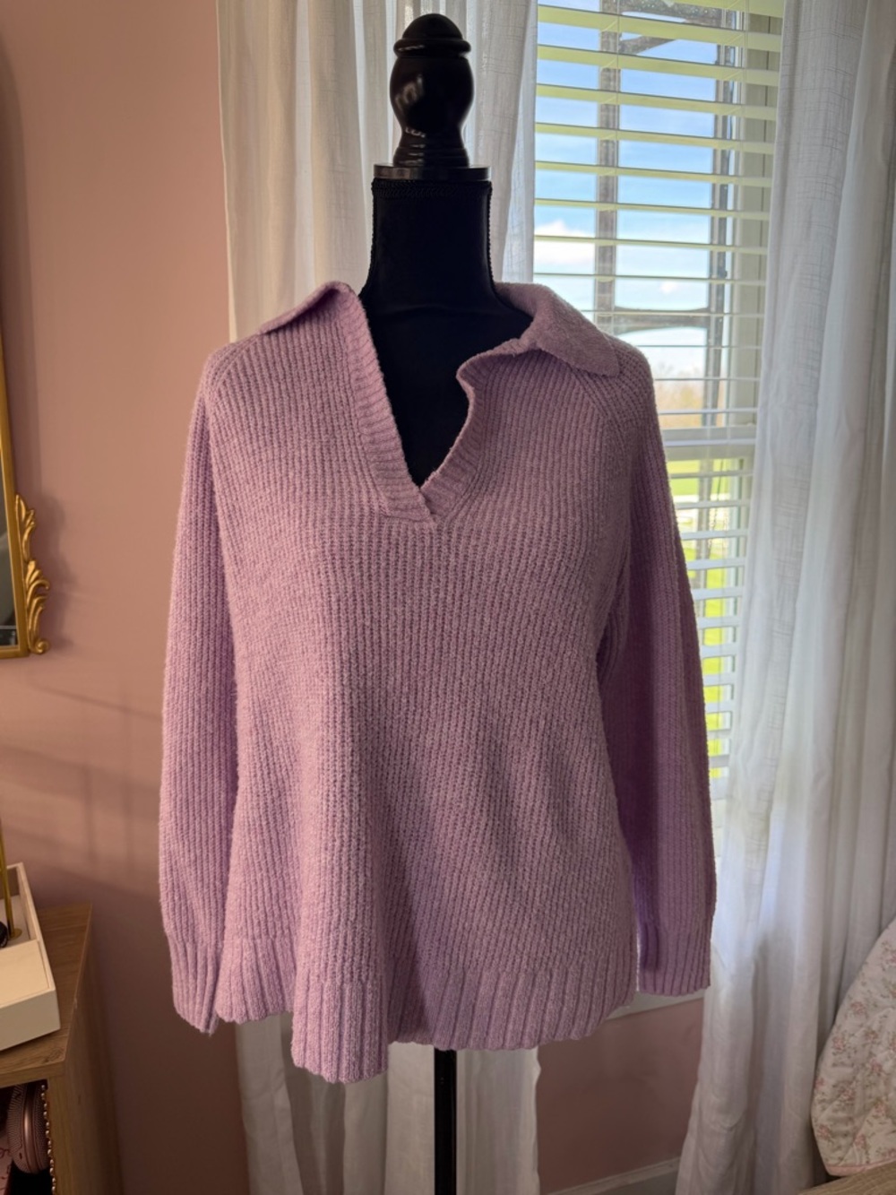American Eagle Lavender Ribbed Collared Sweater Cozy Knit Pullover S